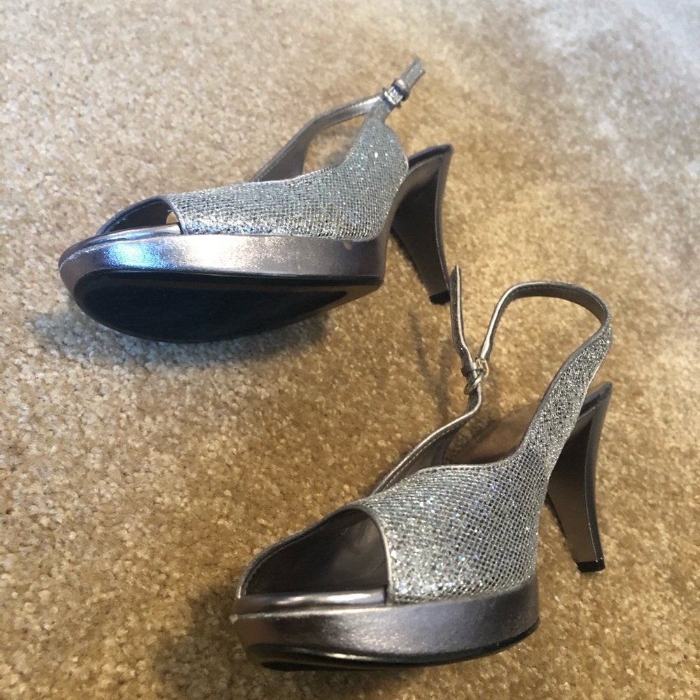 Silver and grey glitter heels